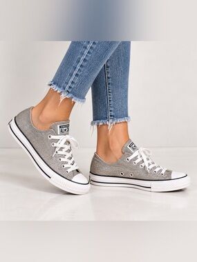 Converse All Star Silver Metallic Glitter Low Top Sneakers Women’s 7
